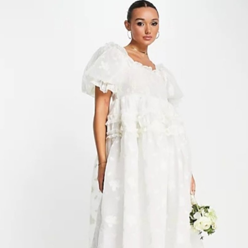 Dream Sister Jane Bridal Puff Sleeve Organza Maxi Bridal Gown